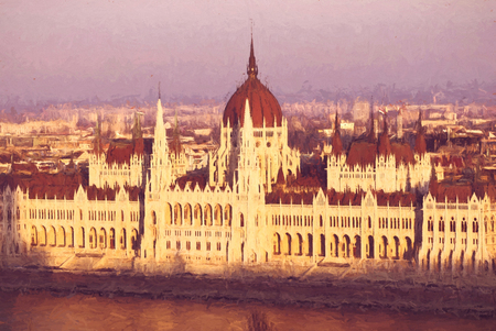 Hungarian parliament in sunset light, Budapest. Travel destination. Illustration theme.の写真素材