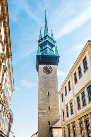 Late gothic Town hall tower, Znojmo, southern Moravia, Czech republic. Architectural theme. Travel destination.のeditorial素材