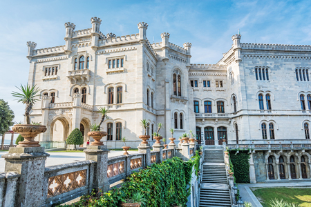 Miramare castle near Trieste, northeastern Italy. Travel destination. Beautiful architecture.のeditorial素材