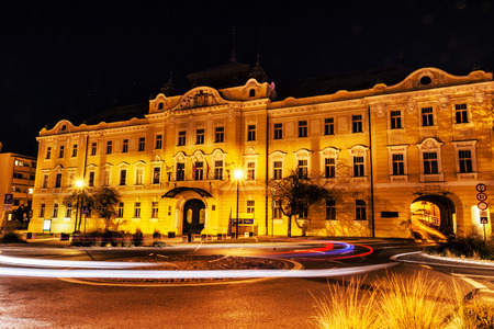 Building of gallery in Nitra, Slovak republic. Night scene. Travel destination.のeditorial素材