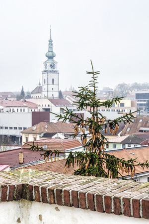 Municipal tower in Trebic, Czech republic. Travel destination. Architectural theme.の写真素材