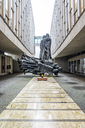 Artistic sculpture in SNP Museum in Banska Bystrica, Slovak republic. Architectural theme. Travel destination.のeditorial素材