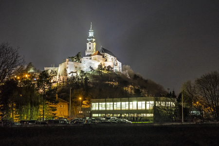 Ancient castle in Nitra, Slovak republic. Night scene. Cultural heritage. Architectural theme.のeditorial素材