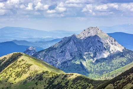 Big Rozsutec peak and Litlle Rozsutec peak, Little Fatra, Slovak republic. Hiking theme. Seasonal natural scene.の写真素材