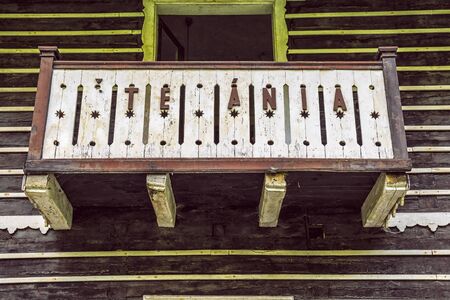 Exterior of abandoned house in Korytnica spa, Slovak republic. Folklore architecture.の写真素材