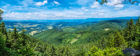 Panoramic view from Hrb hill, Vepor mountains, Polana, Slovak republic. Seasonal natural scene....