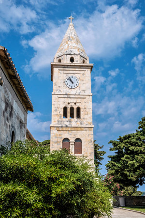 Church of St. George, Primosten, Croatia. Bell tower. Travel destination. Religious architecture.
