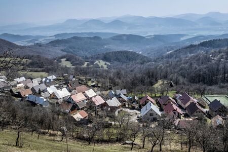 Vrsatske Podhradie village, White Carpathian mountains in Slovak republic. Travel destination.の写真素材