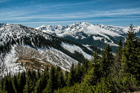 Chopok peak in National park Low Tatras mountains, Slovak republic. Hiking theme. Seasonal natural...