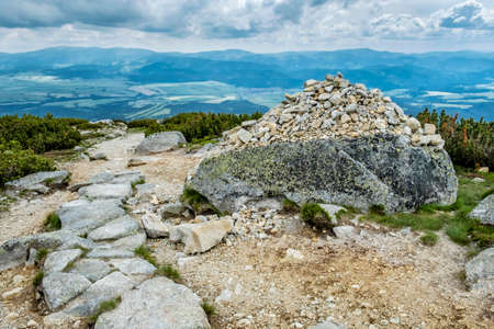 Stone mound, High Tatras mountains, Slovak republic. Hiking theme. Travel destination.の写真素材