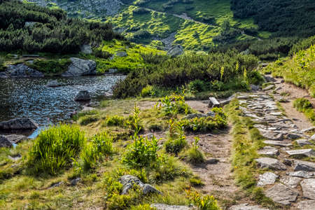 Rohac tarn, Western Tatras, Slovak republic. Hiking theme. Seasonal natural scene.の写真素材