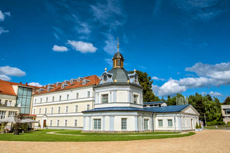 Blue bath, Turcianske Teplice spa resort, Slovak republic. Health resort. Architectural theme. Travel destination.のeditorial素材