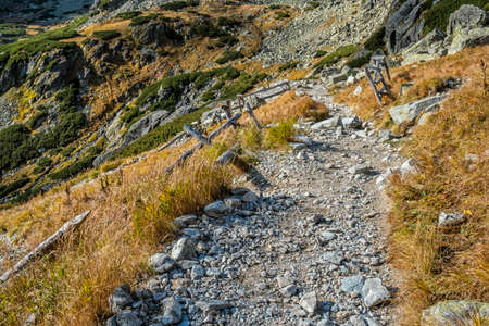 Autumn scene in Mengusovska valley, High Tatras mountains, Slovak republic. Hiking theme.の写真素材