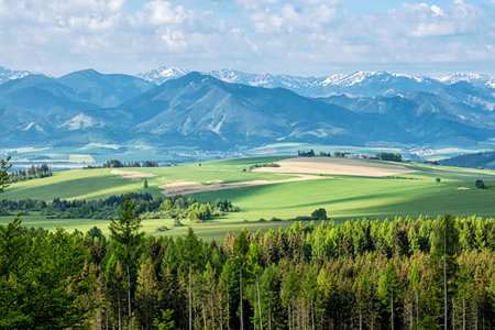 Low Tatras and Liptov basin from Ziar, Slovak republic. Seasonal natural scene. Travel destination.
