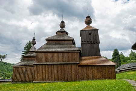 Wooden church of Saint Nicolas of Bodruzal, Slovak republic. Architectural theme. Travel...