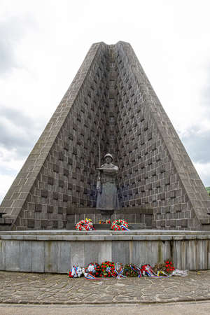 Monument at the memorial cemetery of the Czechoslovak soldiers, Dukla mountain pass, Slovak republic. Travel destination.のeditorial素材