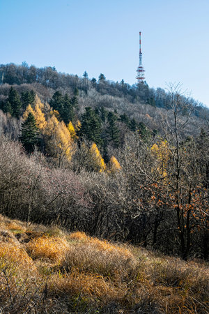 Sitno hill, Stiavnica Mountains, Slovak republic. Seasonal natural scene. Hiking theme.