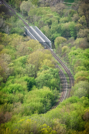 Railway line from Burda mountain, Slovak republic. Seasonal natural scene.の写真素材