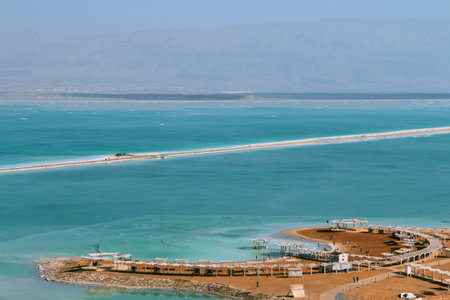 view of the Dead Sea beach on the side of Israel
