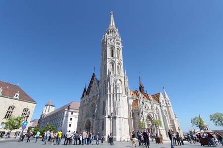 Budapest, Hungary, April 16, 2016,  Church of St. Matthias in Budapest and group of touristのeditorial素材