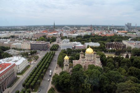 Cityscape of Riga old town from above. Photo taken in July