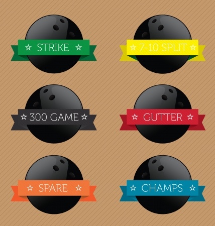 Vector Set: Bowling Ball Banner Label Setのイラスト素材