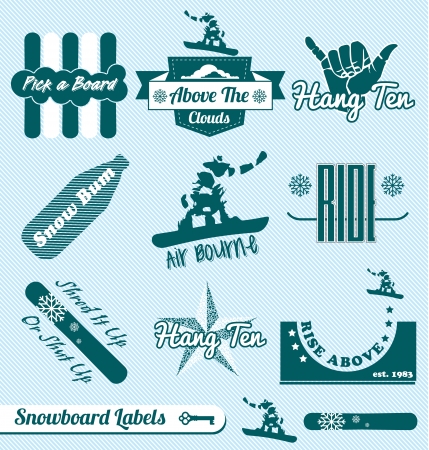 Set: Vintage Snowboarding Labels and Stickersのイラスト素材