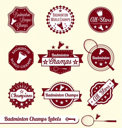 Set: Vintage Badminton League Labels and Stickersのイラスト素材