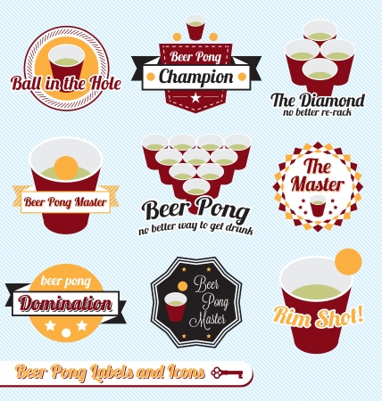 Vector Set: Beer Pong Champion Labels and Iconsのイラスト素材