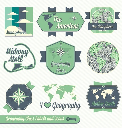Set: Vintage Geography Class Labels and Iconsのイラスト素材