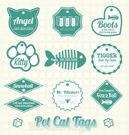 Vector Set: Pet Cat Name Tags and Labelsのイラスト素材