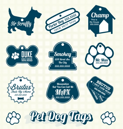 Vector Set: Retro Pet Dog Name Tags Labelsのイラスト素材