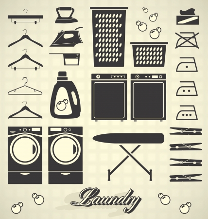  Set  Retro Laundry Room Labels and Iconsのイラスト素材