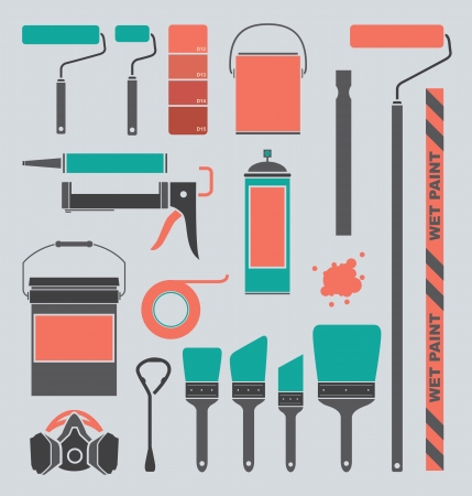 Vector Set  Retro Painting Supplies Silhouettes and Iconsのイラスト素材