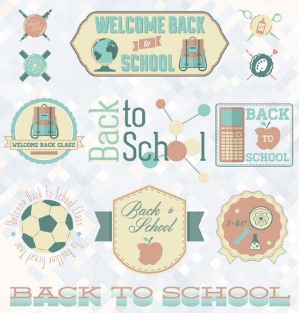 Vector Set  Retro Style Back to School Labels and Symbolsのイラスト素材