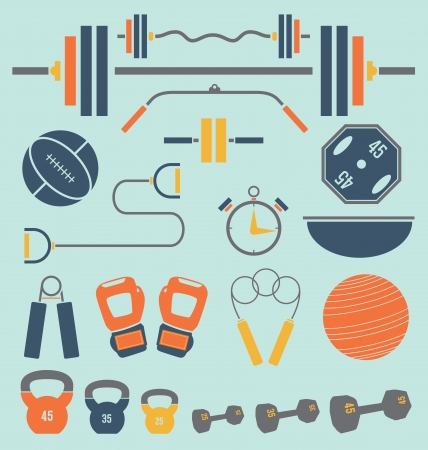 Retro Color Flat Gym and Workout Equipmentのイラスト素材