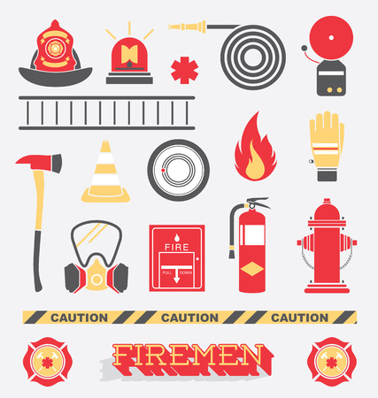Set of Firefighter Flat Icons and Symbolsのイラスト素材