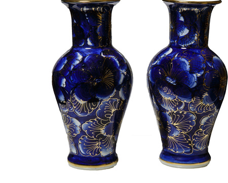 Hand painted asian vases found in bangkok Thailand on a white backgroundのeditorial素材
