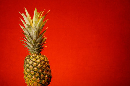 Whole Pineapple against a warm colorful backgroundの写真素材