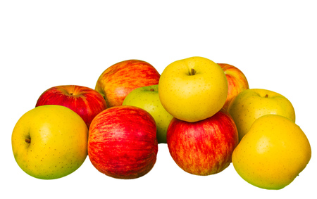 Pile of green and red apples on whiteの写真素材
