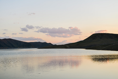 Beautiful sunset over lakeの写真素材