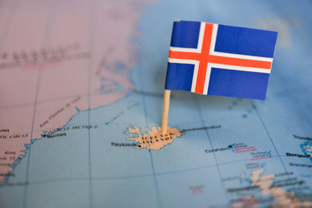Map with flag of Iceland