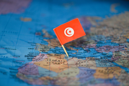 Map with flag of Tunisiaの写真素材