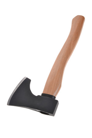 Axe with wooden handle on white backgroundの写真素材