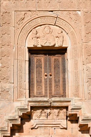 The entrance of the Armenian medieval church Noravank.