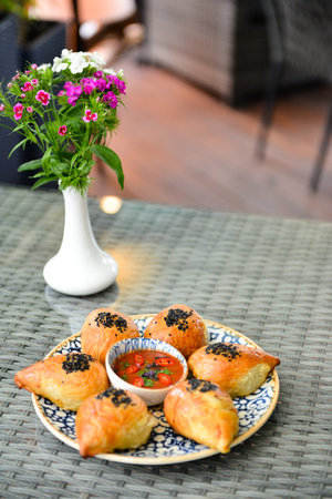 Traditional eastern food Samsa (Samosa) - Uzbek cuisine
