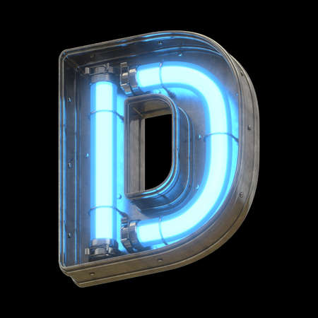 Metallic futuristic D font with blue neon lights.の写真素材