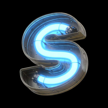 Metallic futuristic S font with blue neon lights.の写真素材
