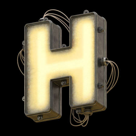Light metal board with wires font. Letter Hの写真素材