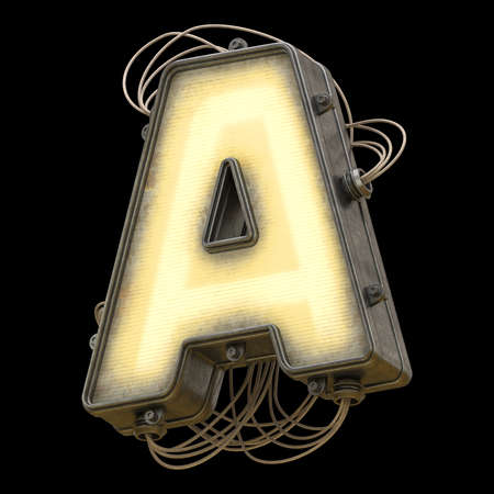 Light metal board with wires font. Letter Aの写真素材